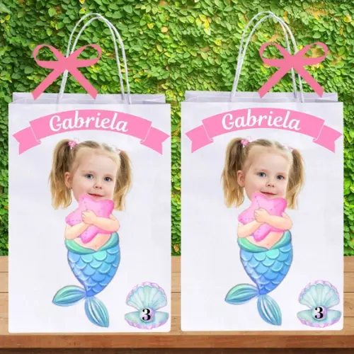 Sacolinhas Sereia Baby com Sua Foto, Nome e Idade