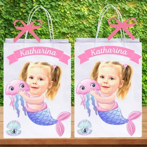 Sacolinhas Sereia Baby com Sua Foto, Nome e Idade