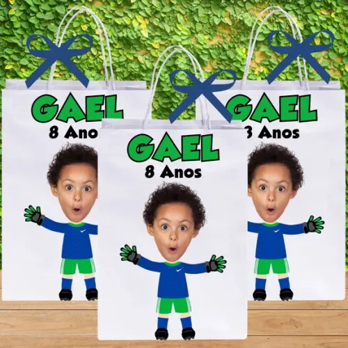 Sacolinhas Sua Foto + Nome + Idade Tem Futebol