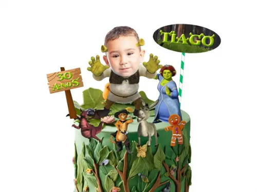 Shrek Topo de Bolo + 20 Toppers com Fotos Rostinhos
