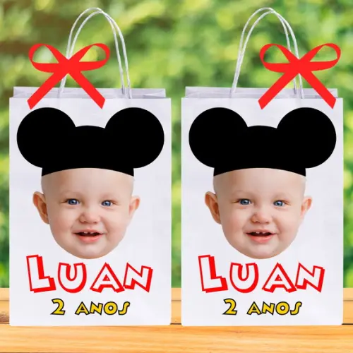 Sua Foto no Mickey Sacolinhas Personalizadas Nome + Idade