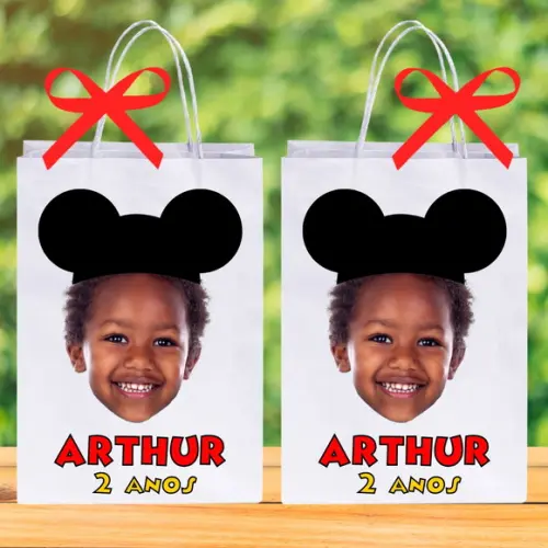 Sua Foto no Mickey Sacolinhas Personalizadas Nome + Idade