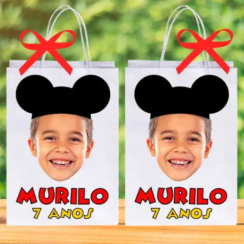 Sua Foto no Mickey Sacolinhas Personalizadas Nome + Idade