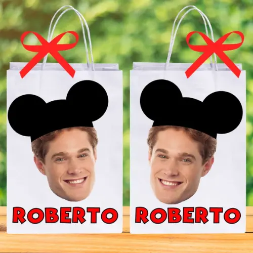 Sua Foto no Mickey Sacolinhas Personalizadas Nome + Idade