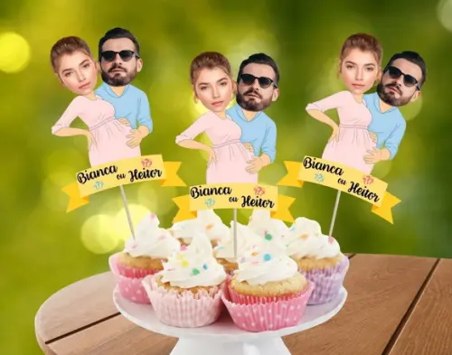 Tags para Doces Chá de Bebê Chá Revelação com Fotos e Nomes