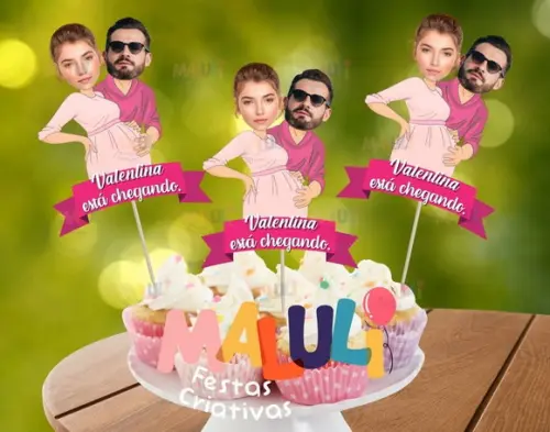 Tags para Doces Chá de Bebê Chá Revelação com Fotos e Nomes