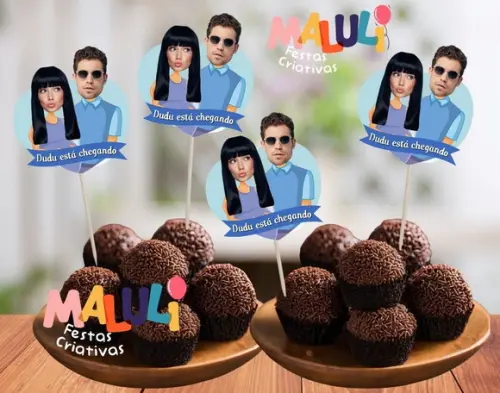 Tags Toppers para Doces Chá de Bebê Chá Revelação com Fotos