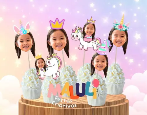 Tags Unicórnio para Doces Personalizadas com Rostinhos