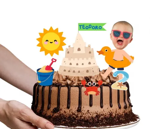 Topo de Bolo + 20 Toppers Doces Praia Verão com Foto