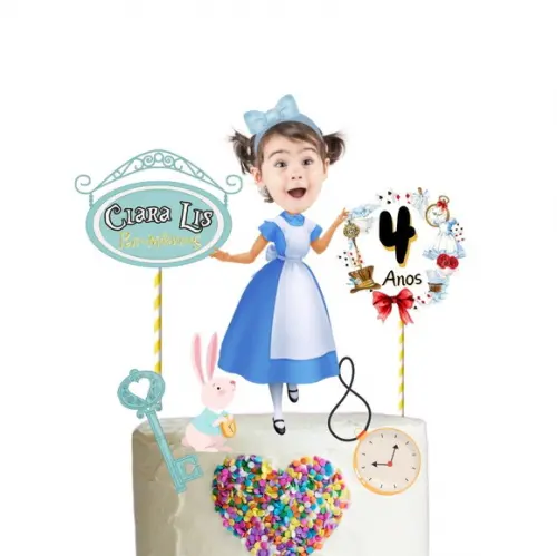 Topo de Bolo Alice no País das Maravilhas Foto + 10 Topper