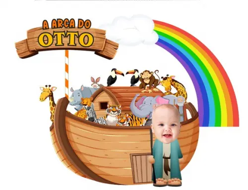 Topo de Bolo Arca de Noé com Foto do Aniversariante