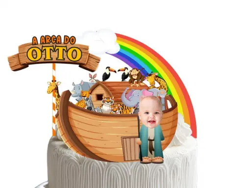Topo de Bolo Arca de Noé com Foto do Aniversariante