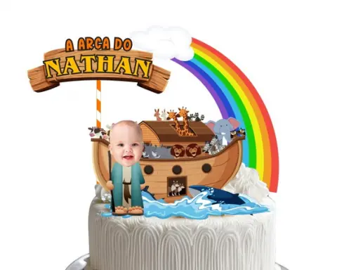 Topo de Bolo Arca de Noé com Foto do Aniversariante