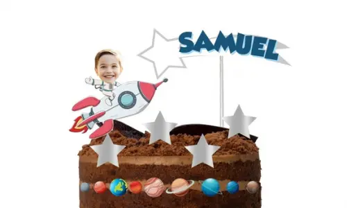 Topo de Bolo Astronauta com Foto + 20 Toppers Personalizados