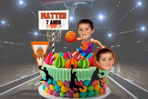 Topo de Bolo Basquete Personalizado com Foto
