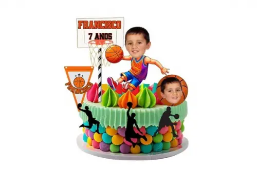 Topo de Bolo Basquete Personalizado com Foto
