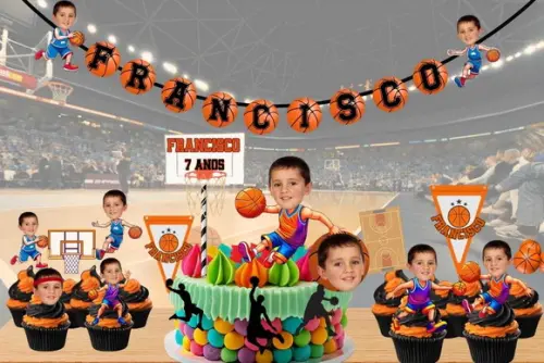 Topo de Bolo Basquete Personalizado com Foto