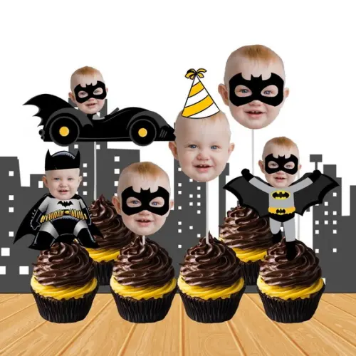 Topo de Bolo Batman com Foto + 20 Toppers Doces