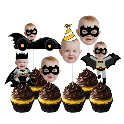 Topo de Bolo Batman com Foto + 20 Toppers Docinhos