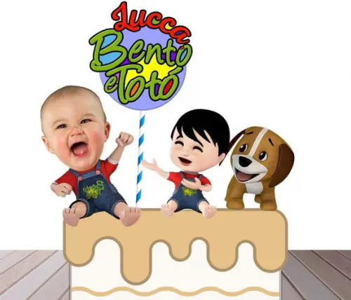 Topo de Bolo Bento e Totó com Foto do Aniversariante.