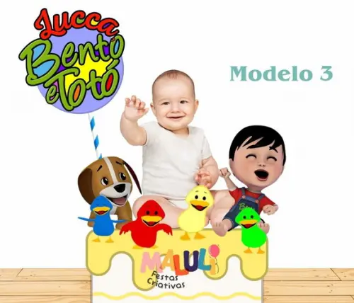 Topo de Bolo Bento e Totó com Foto do Aniversariante.