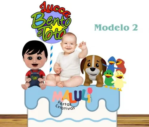 Topo de Bolo Bento e Totó com Foto do Aniversariante.
