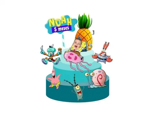 Topo de Bolo Bob Esponja com Foto. Aniversário e Mesversário