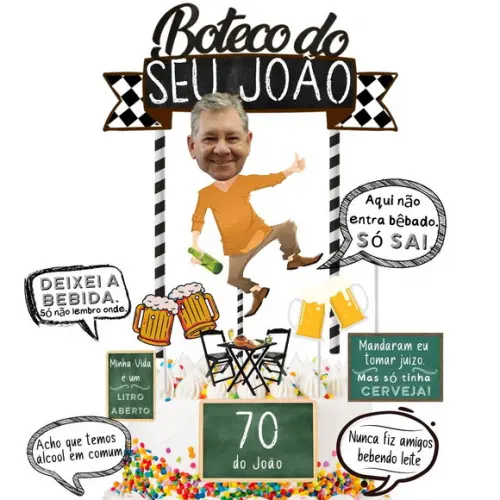Topo de Bolo Boteco com Sua Foto!