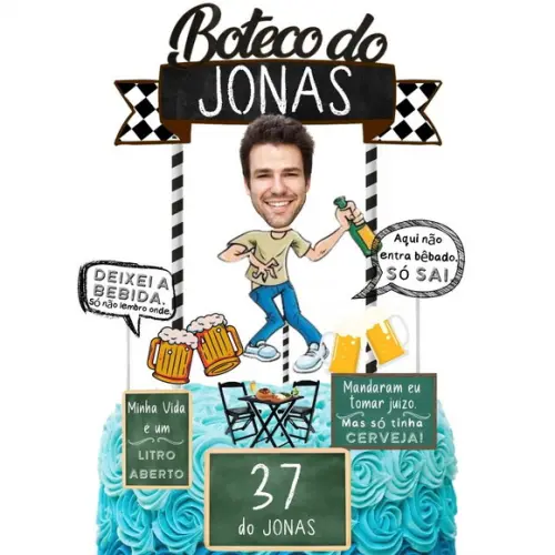 Topo de Bolo Boteco com Sua Foto!