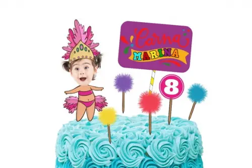 Topo de Bolo Carnaval com Foto para Aniversário Mesversario