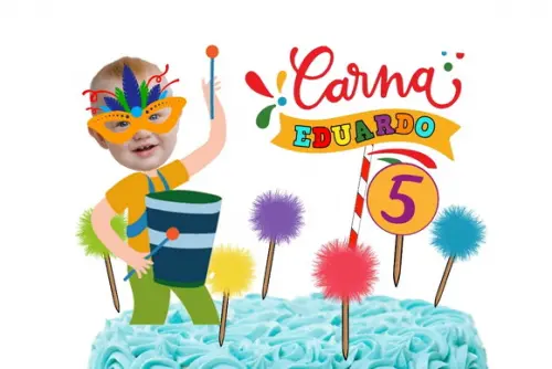 Topo de Bolo Carnaval Personalizado com Foto do Rostinho