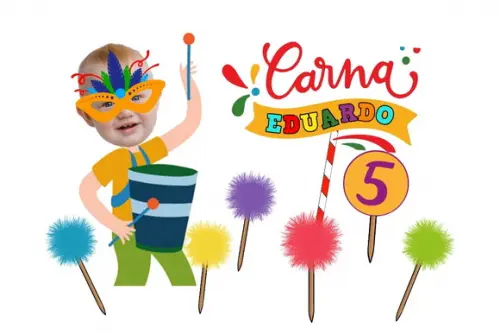 Topo de Bolo Carnaval Personalizado com Foto do Rostinho