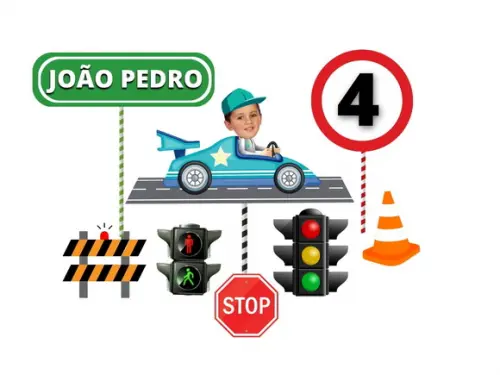 Topo de Bolo Carrinho com Sua Foto + 20 Toppers Doces