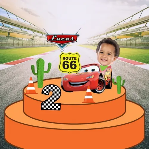Topo de Bolo Carros Mcqueen com Sua Foto.