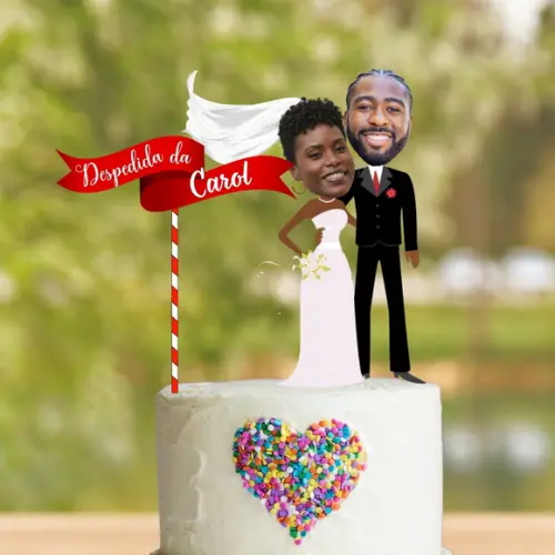 Topo de Bolo Casal de Noivos com Fotos dos Rostinhos