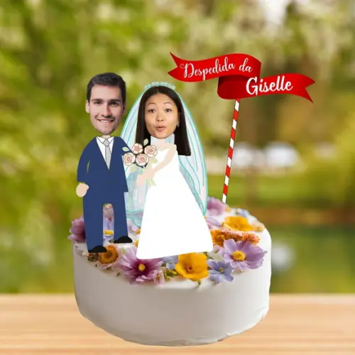 Topo de Bolo Casal de Noivos com Fotos dos Rostinhos