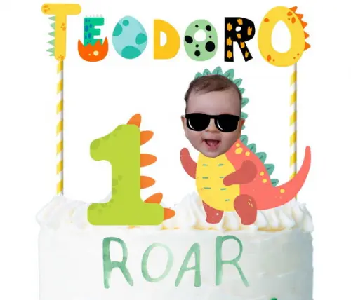 Topo de Bolo com Foto Dino ou Dino Baby Personalizado.