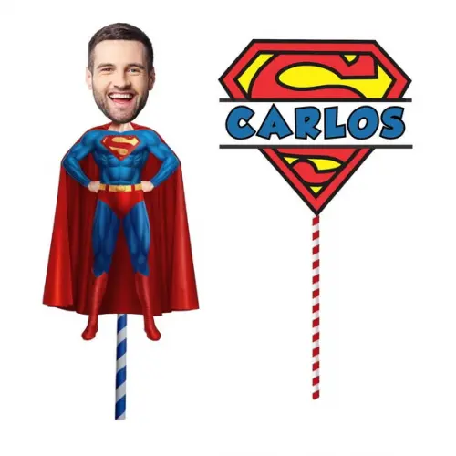 Topo de Bolo com a Foto do Seu Pai Super Herói.