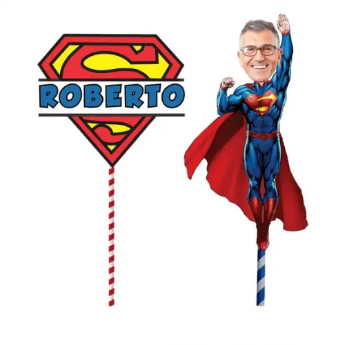 Topo de Bolo com a Foto do Seu Pai Super Herói.