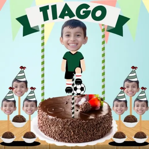 Topo de Bolo com Sua Foto + 10 Toppers com Rostinho.