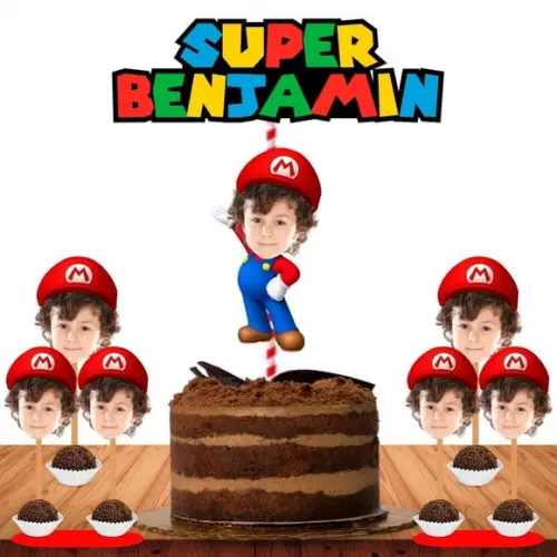 Topo de Bolo com Sua Foto + 10 Toppers com Rostinho.