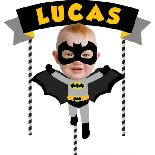 Topo de Bolo com Sua Foto Batman + 10 Toppers.