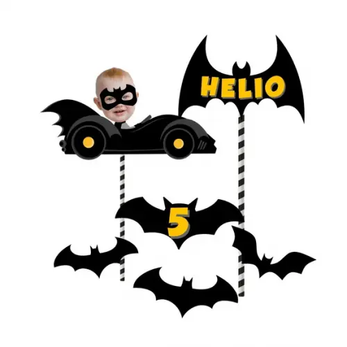 Topo de Bolo com Sua Foto Batman + 10 Toppers para docinhos