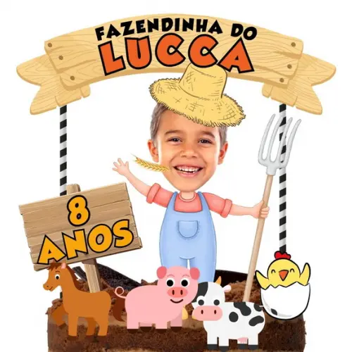 Topo de Bolo com Sua Foto Fazendinha Menino 2