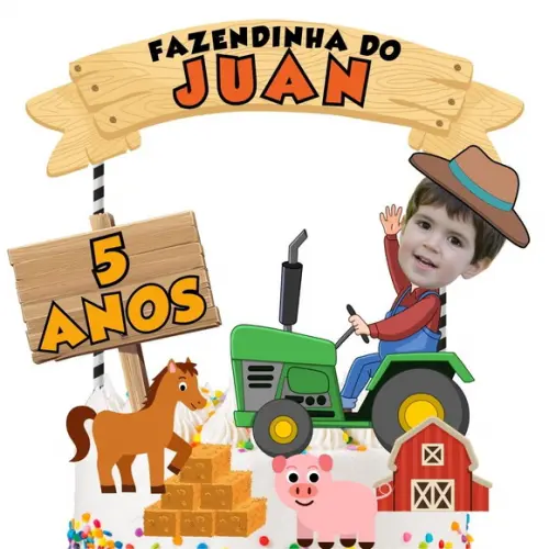 Topo de Bolo com Sua Foto Fazendinha Menino 2