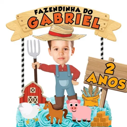 Topo de Bolo com Sua Foto Fazendinha Menino 1