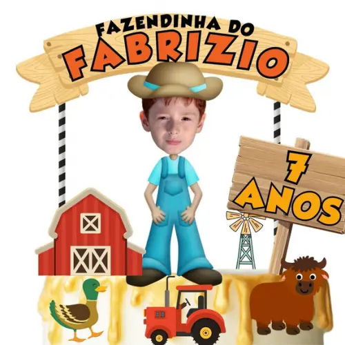 Topo de Bolo com Sua Foto Fazendinha Menino 1