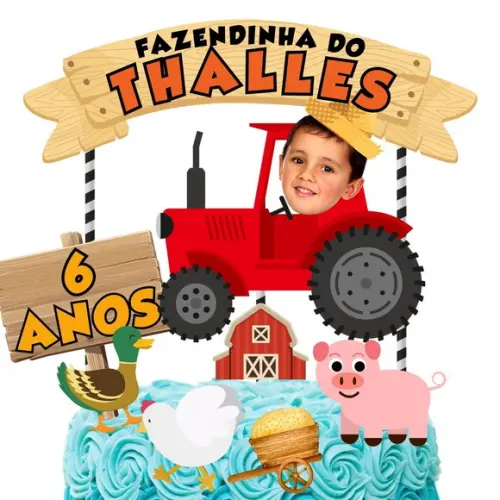 Topo de Bolo com Sua Foto Fazendinha Menino 2