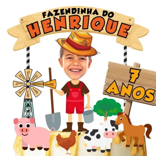 Topo de Bolo com Sua Foto Fazendinha Menino 2