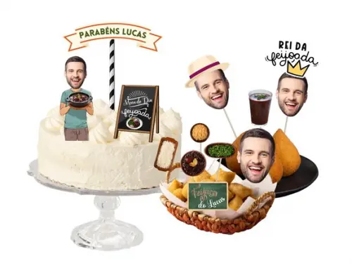 Topo de Bolo Feijoada com Foto + 20 Toppers Docinhos